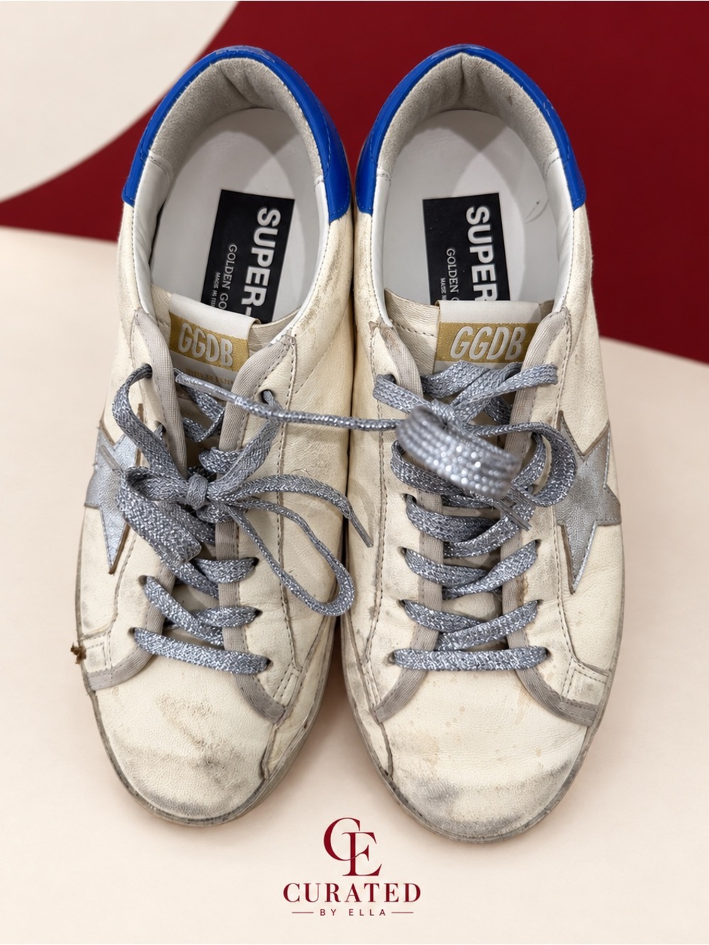 Golden Goose Super-Star Silver Star Blue Heel Sneakers Size 39